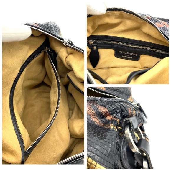 Pauric Sweeney Shiny Black Leather Python Hand Bag - Picture 12 of 12